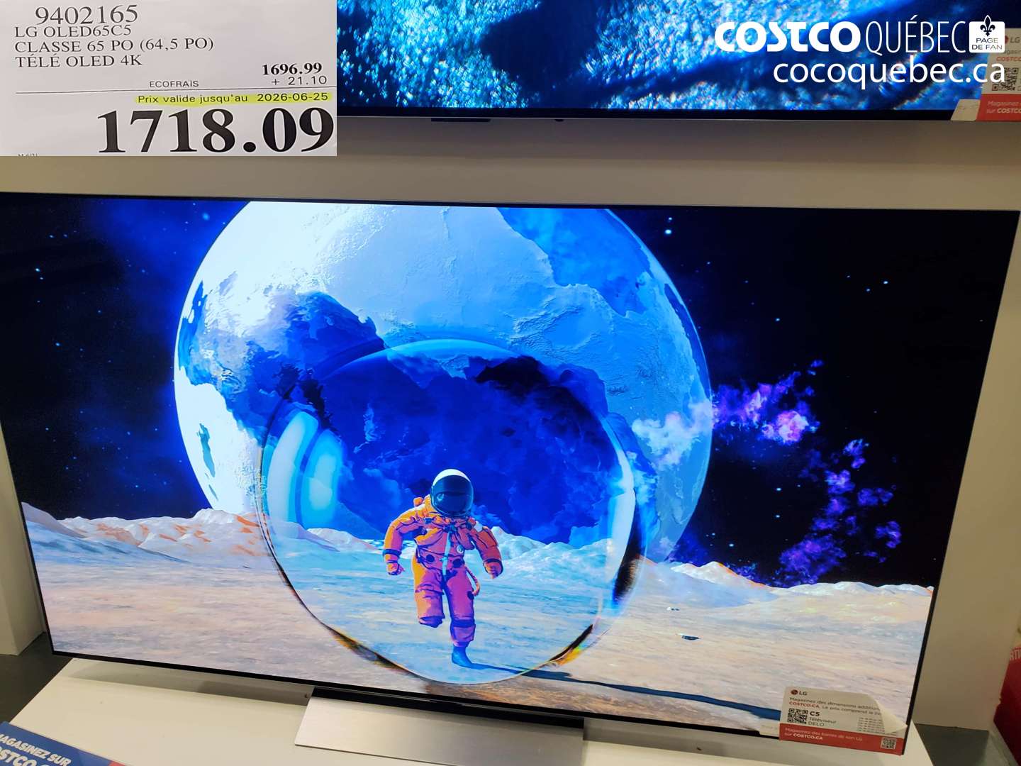 9402165 LG OLED65C5 CLASSE 65 PO (64.5 PO) TÉLÉ OLED 4K (EXPIRES ON 2026-06-25) $1718.09