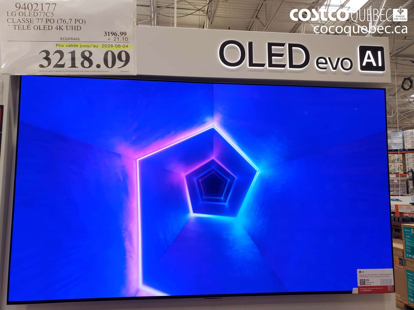 9402177 LG OLED77C5 CLASSE 77 PO (76.7 PO) (EXPIRES ON 2026-06-04) $3218.09