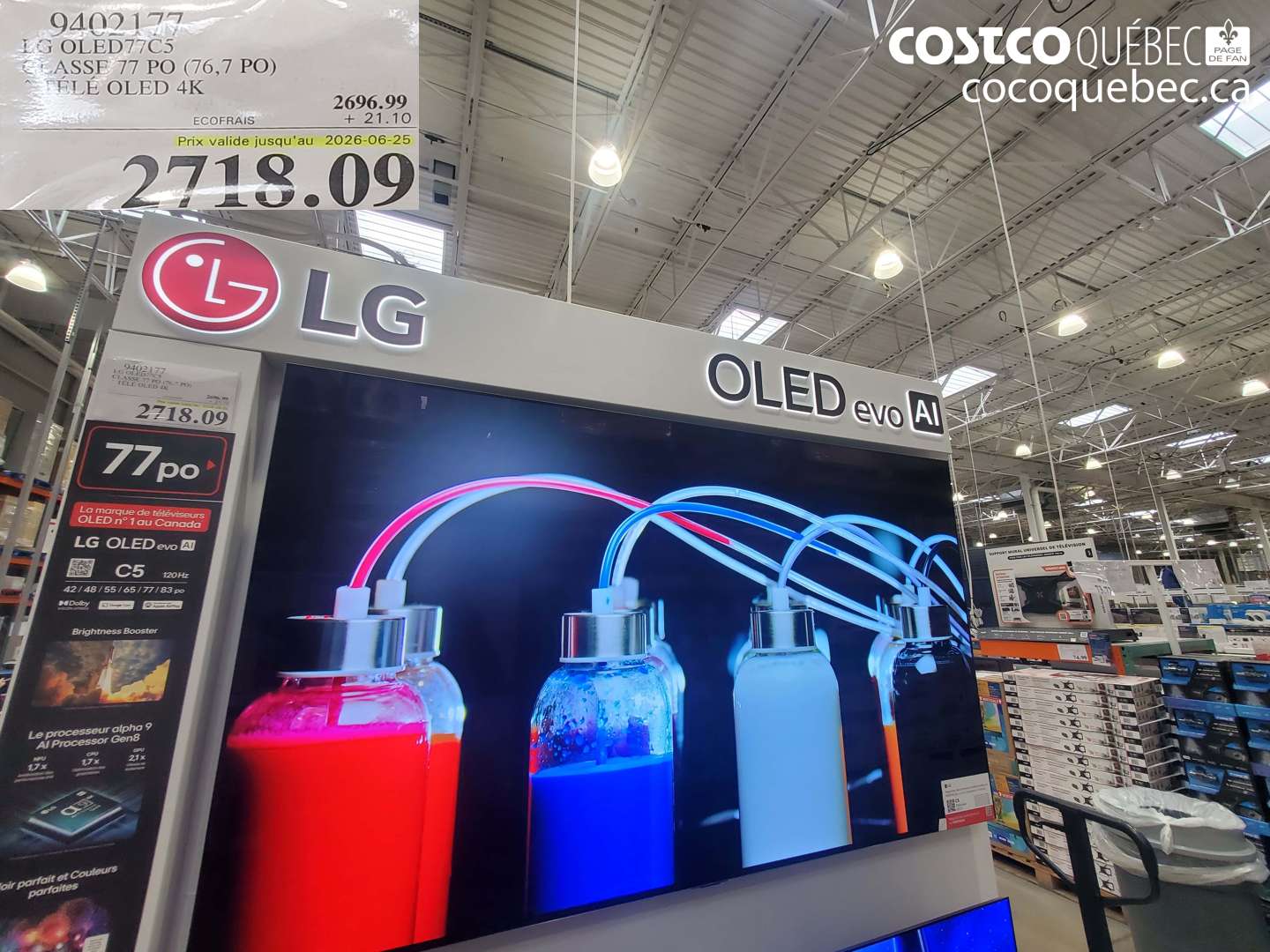 9402177 LG OLED77C5 CLASSE 77 PO (76.7 PO) TÉLÉ OLED 4K (EXPIRES ON 2026-06-25) $2718.09