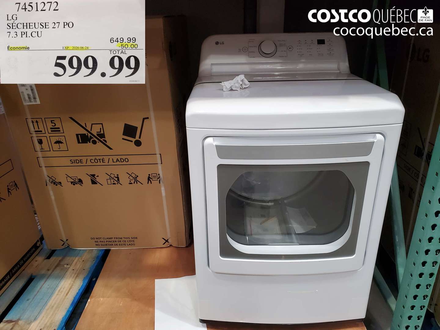 7451272 LG SÉCHEUSE 27 PO 7.3 PI.CU ($50.00 INSTANT SAVINGS EXPIRES ON 2026-06-24) $599.99