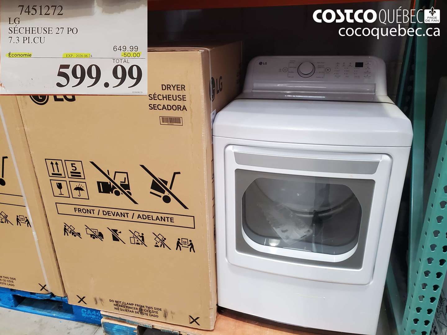 7451272 LG SÉCHEUSE 27 PO 7.3 PI.CU ($50.00 INSTANT SAVINGS EXPIRES ON 2026-06-24) $599.99