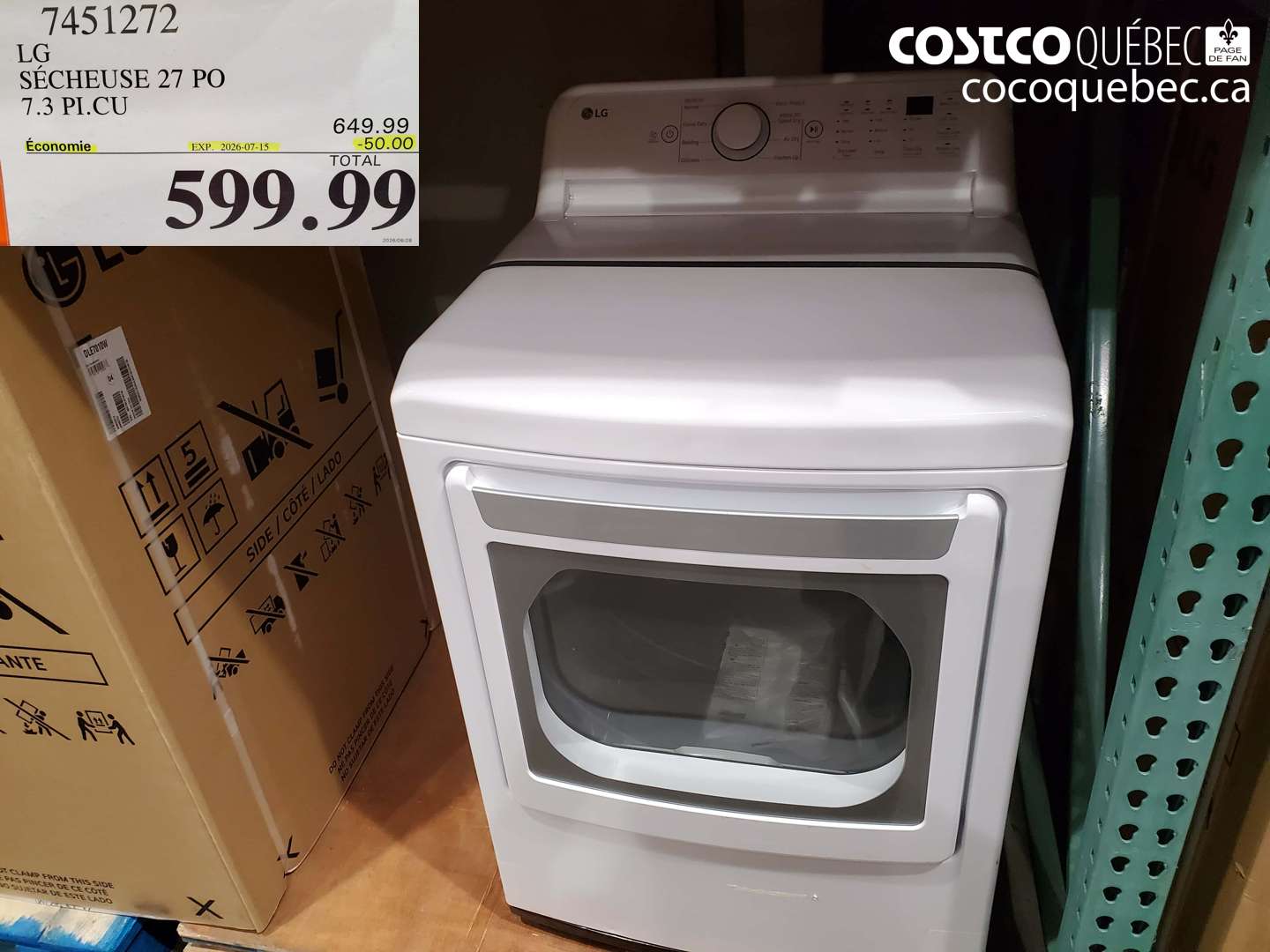 7451272 LG SÉCHEUSE 27 PO 7.3 PI.CU ($50.00 INSTANT SAVINGS EXPIRES ON 2026-07-15) $599.99