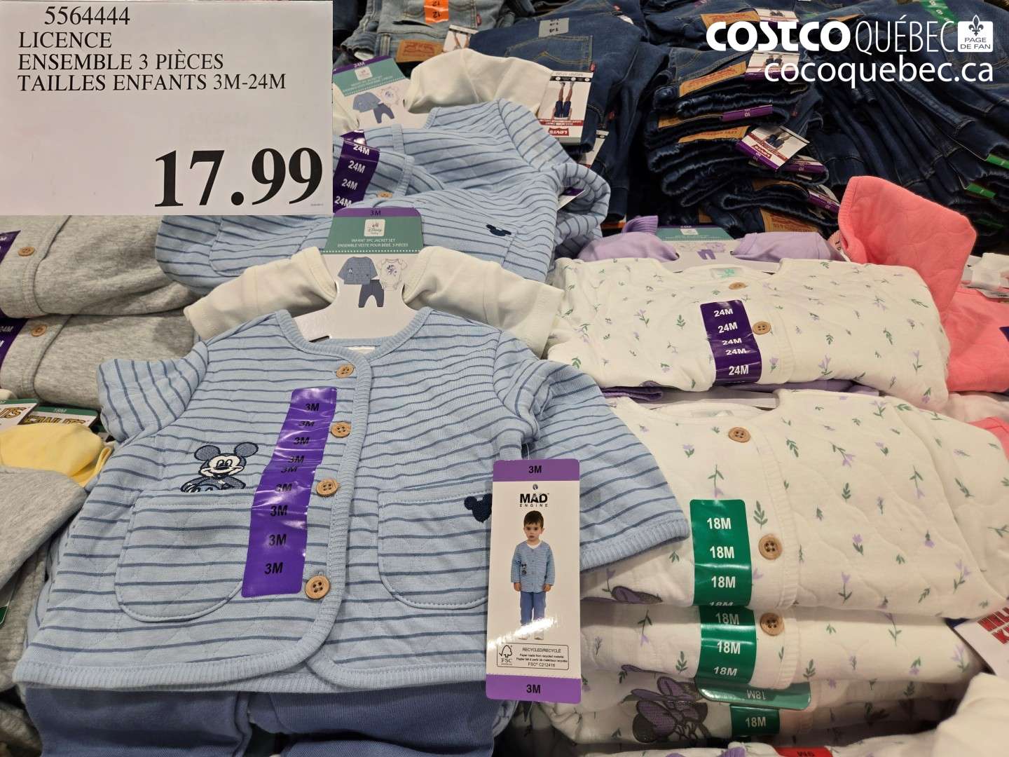 5564444 LICENCE ENSEMBLE 3 PIÈCES TAILLES ENFANTS 3M-24M $17.99