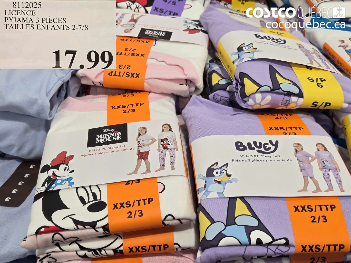 8112025 LICENCE PYJAMA 3 PIÈCES TAILLES ENFANTS 2-7/8 $17.99