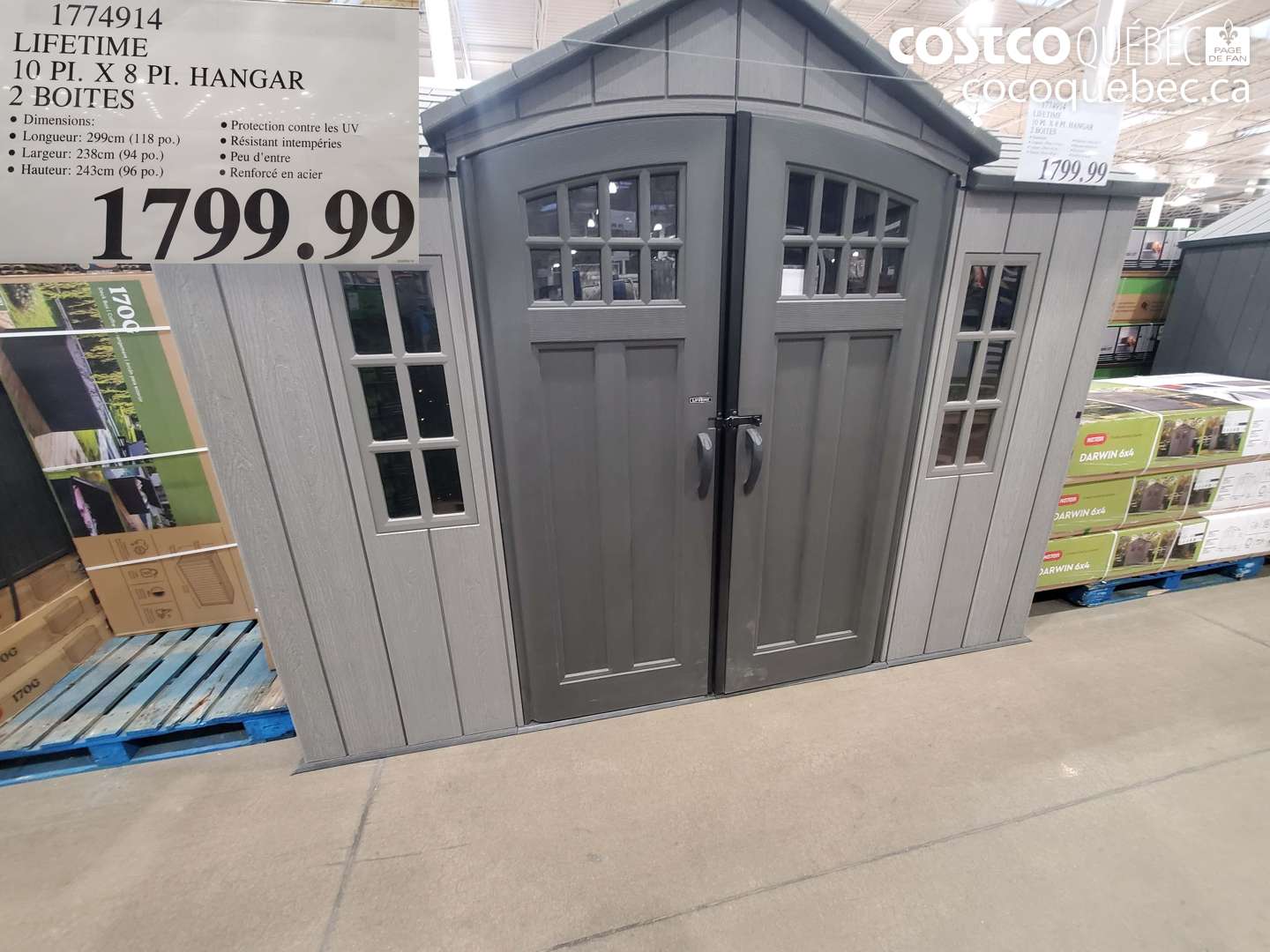 1774914 LIFETIME 10 PI. X 8 PI. HANGAR 2 BOITES $1799.99