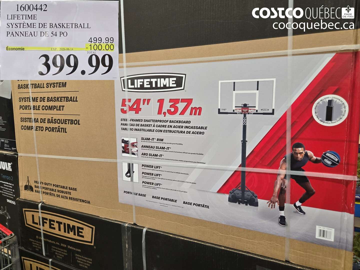 1600442 LIFETIME SYSTÈME DE BASKETBALL PANNEAU DE 54 PO ($100.00 INSTANT SAVINGS EXPIRES ON 2026-06-14) $399.99