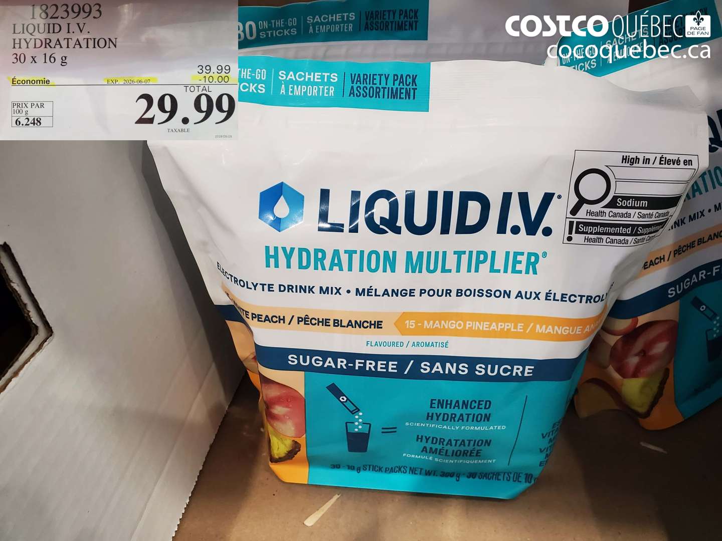 1823993 LIQUID I.V. HYDRATATION 30 X 16 G ($10.00 INSTANT SAVINGS EXPIRES ON 2026-06-07) $29.99