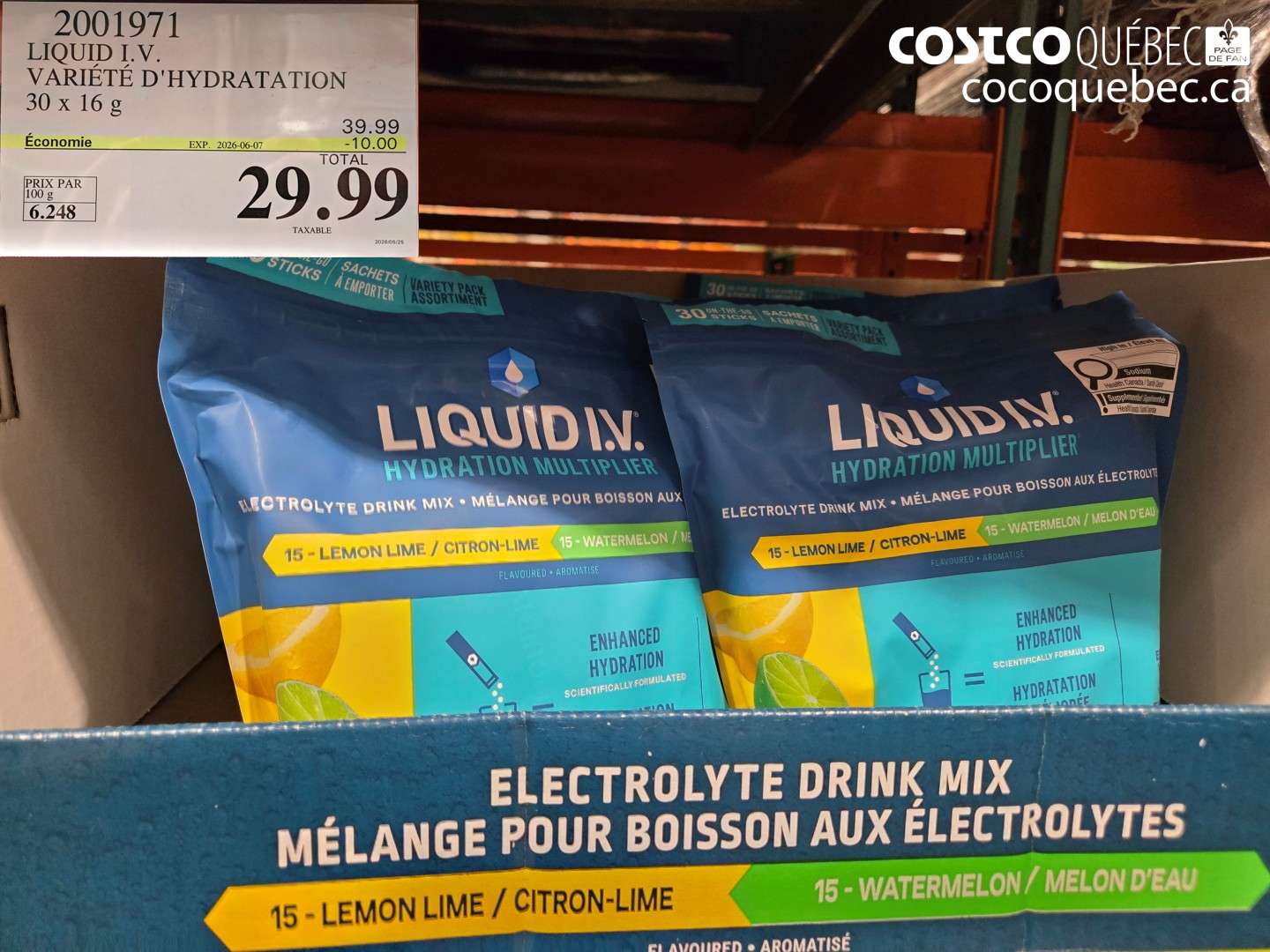 2001971 LIQUID I.V. VARIÉTÉ D'HYDRATATION ($10.00 INSTANT SAVINGS EXPIRES ON 2026-06-07) $29.99
