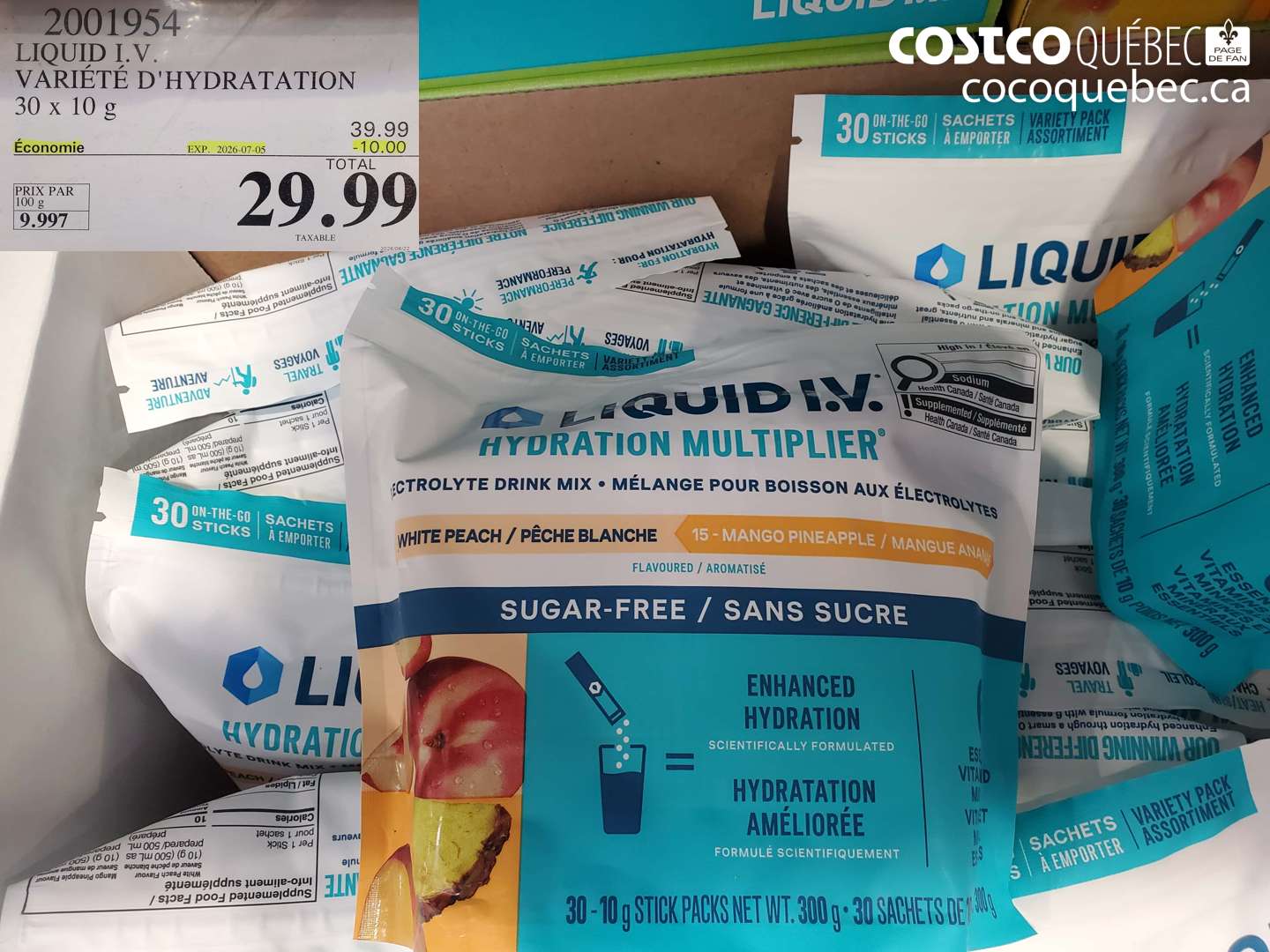 2001954 LIQUID I.V. VARIÉTÉ D'HYDRATATION 30 X 10 G ($10.00 INSTANT SAVINGS EXPIRES ON 2026-07-05) $29.99
