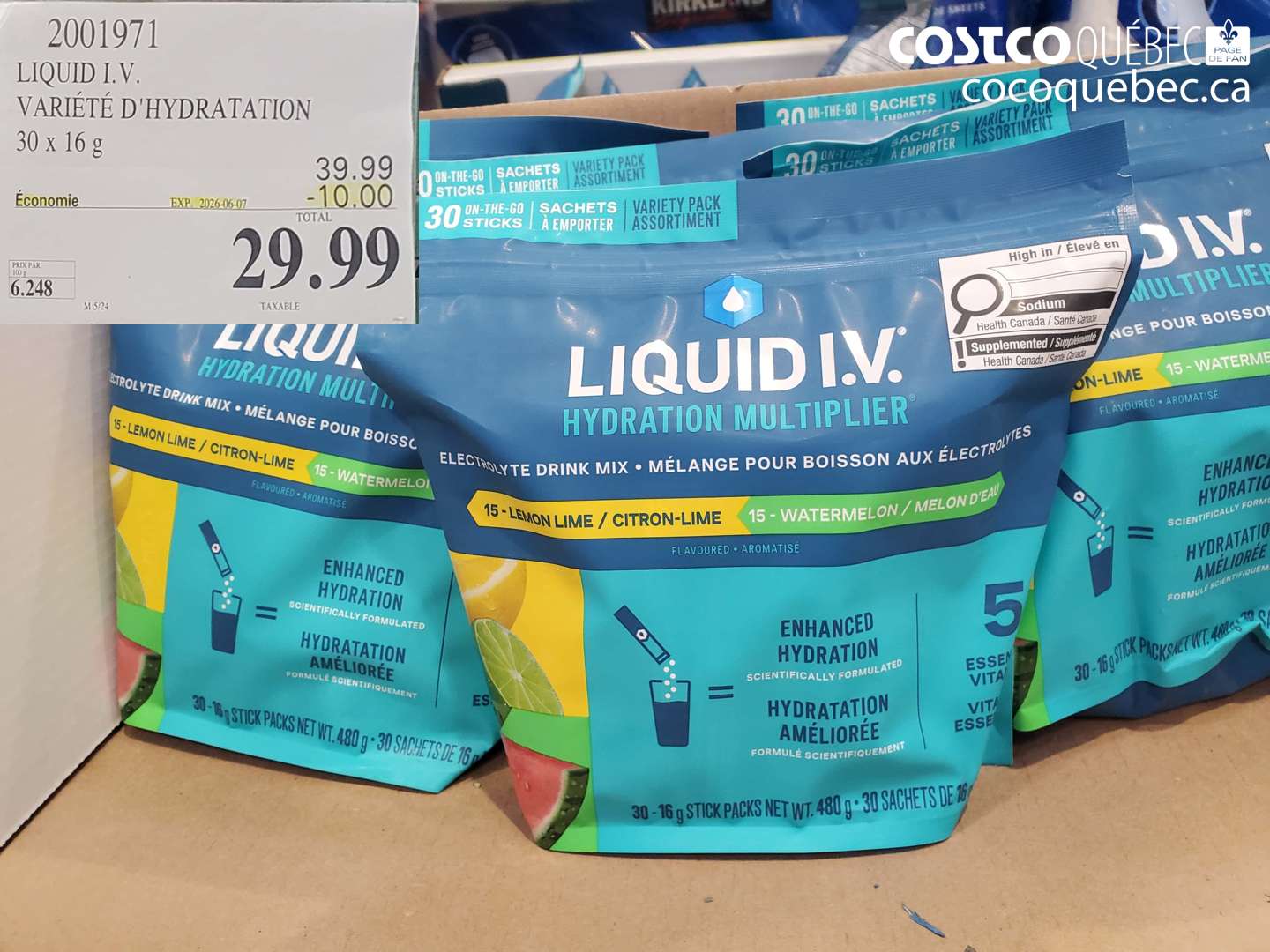 2001971 LIQUID I.V. VARIÉTÉ D’HYDRATATION 30 X 16 G ($10.00 INSTANT SAVINGS EXPIRES ON 2026-06-07) $29.99