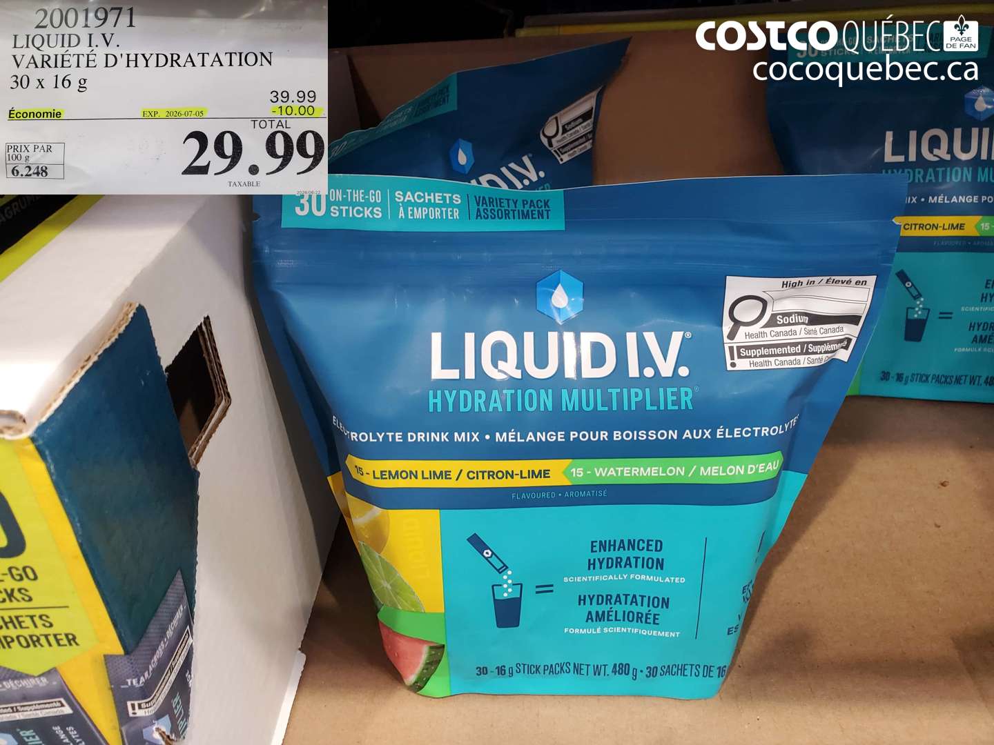 2001971 LIQUID I.V. VARIÉTÉ D'HYDRATATION 30 X 16 G ($10.00 INSTANT SAVINGS EXPIRES ON 2026-07-05) $29.99