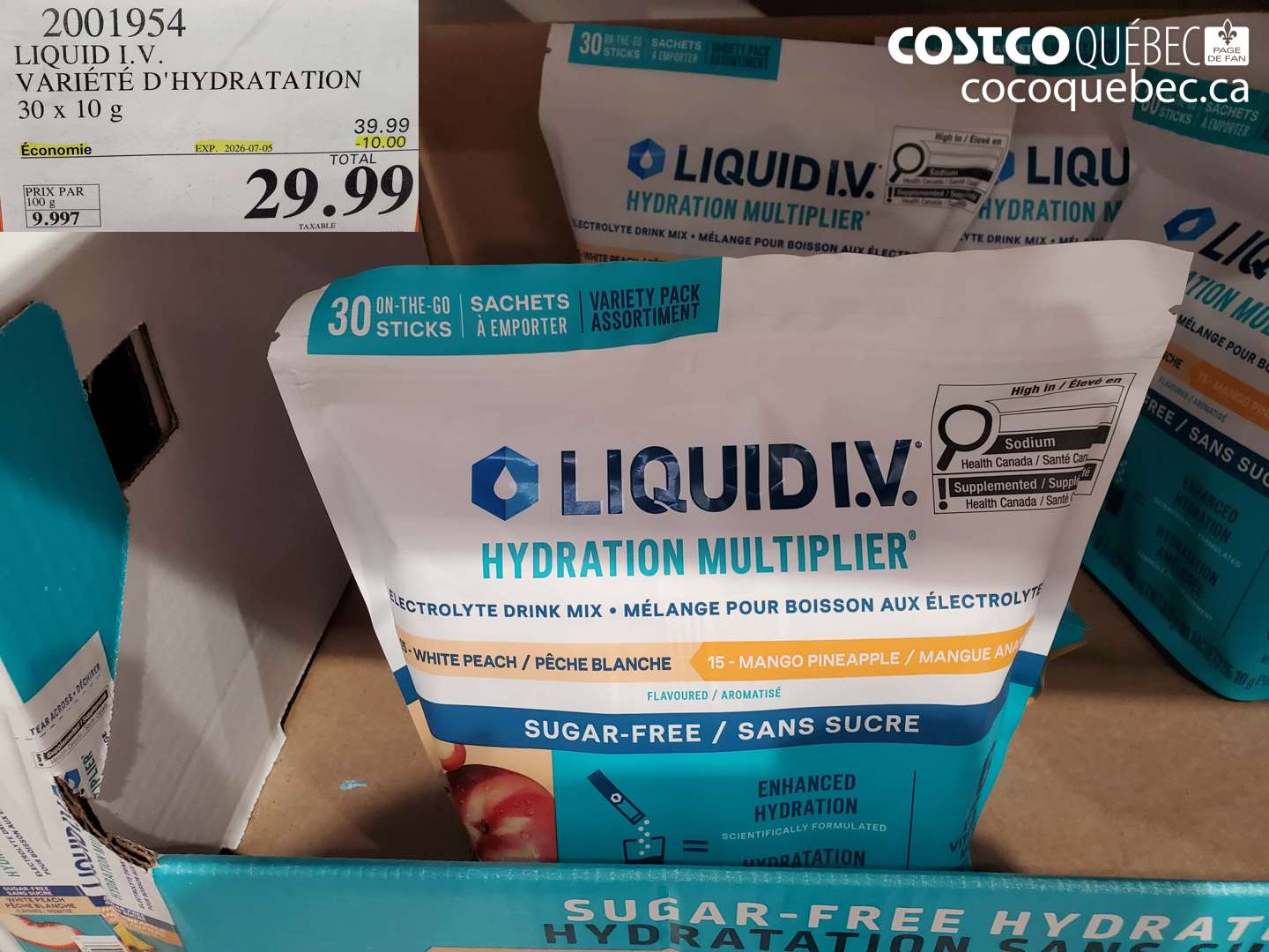2001954 LIQUID I.V. VARIÉTÉ D'HYDRATATION 30 X 10 G ($10.00 INSTANT SAVINGS EXPIRES ON 2026-07-05) $29.99