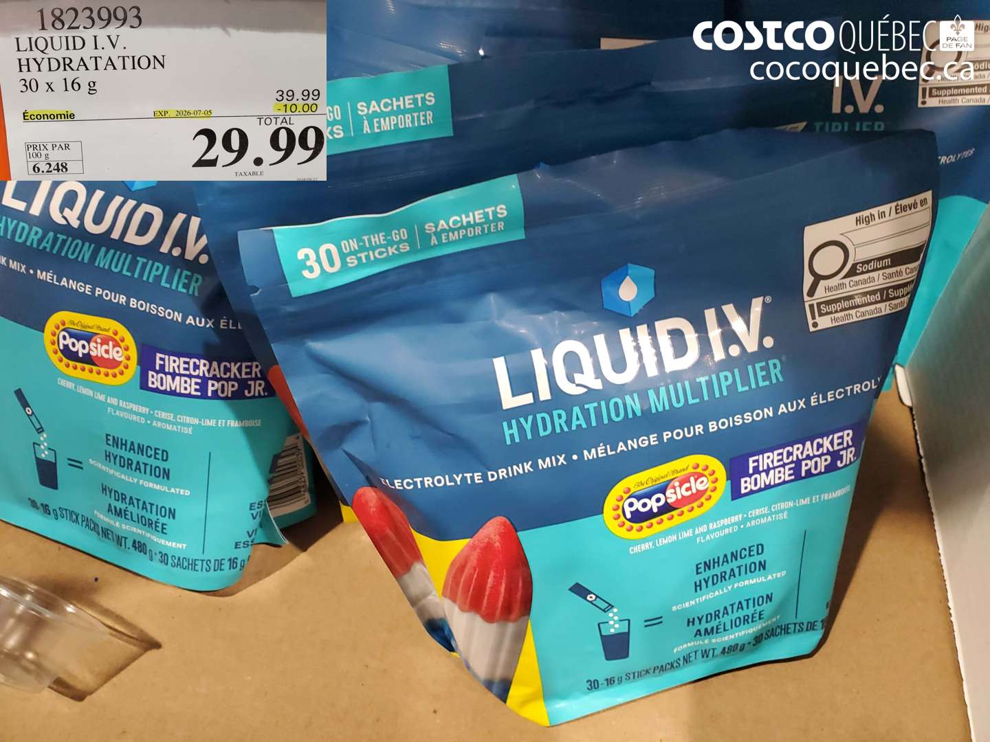 1823993 LIQUID I. V. HYDRATATION 30 X 16 G ($10.00 INSTANT SAVINGS EXPIRES ON 2026-07-05) $29.99