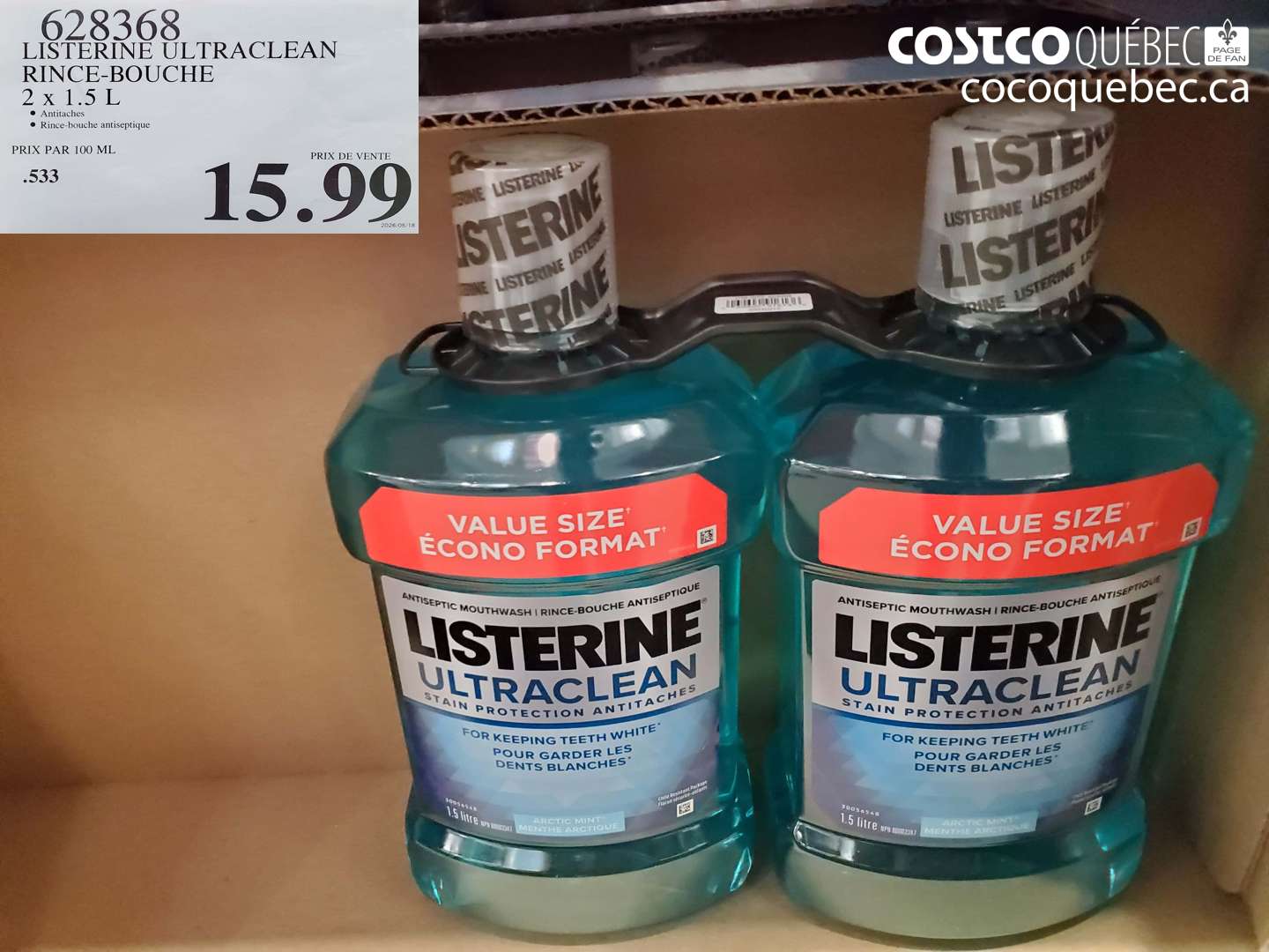 628368 LISTERINE ULTRACLEAN RINCE-BOUCHE 2 X 1.5 L $15.99