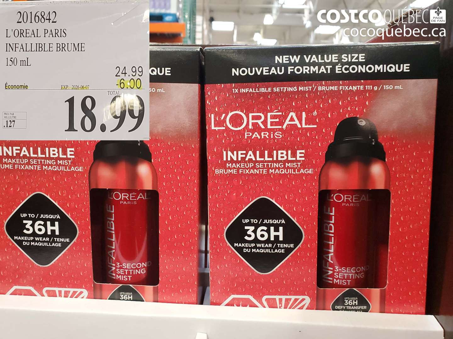 2016842 L'OREAL PARIS INFALLIBLE BRUME 150 ML ($6.00 INSTANT SAVINGS EXPIRES ON 2026-06-07) $18.99