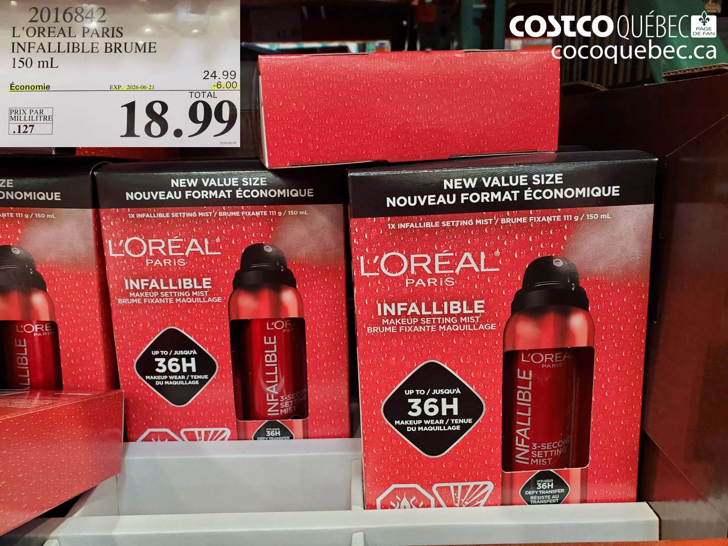 2016842 L'OREAL PARIS INFALLIBLE BRUME 150 ML ($6.00 INSTANT SAVINGS EXPIRES ON 2026-06-21) $18.99