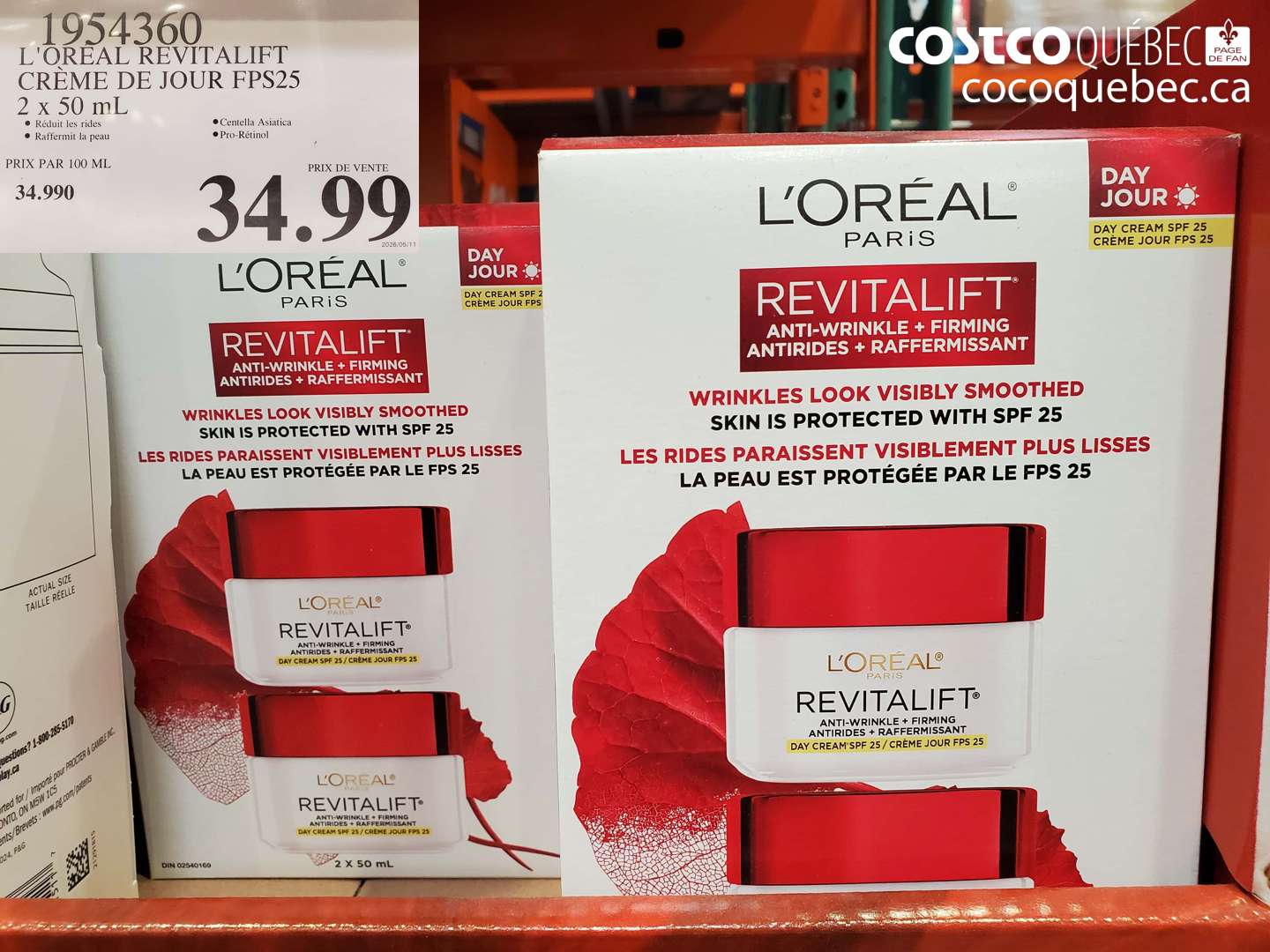 1954360 L'OREAL REVITALIFT CREME DE JOUR FPS25 2 X 50 ML $34.99