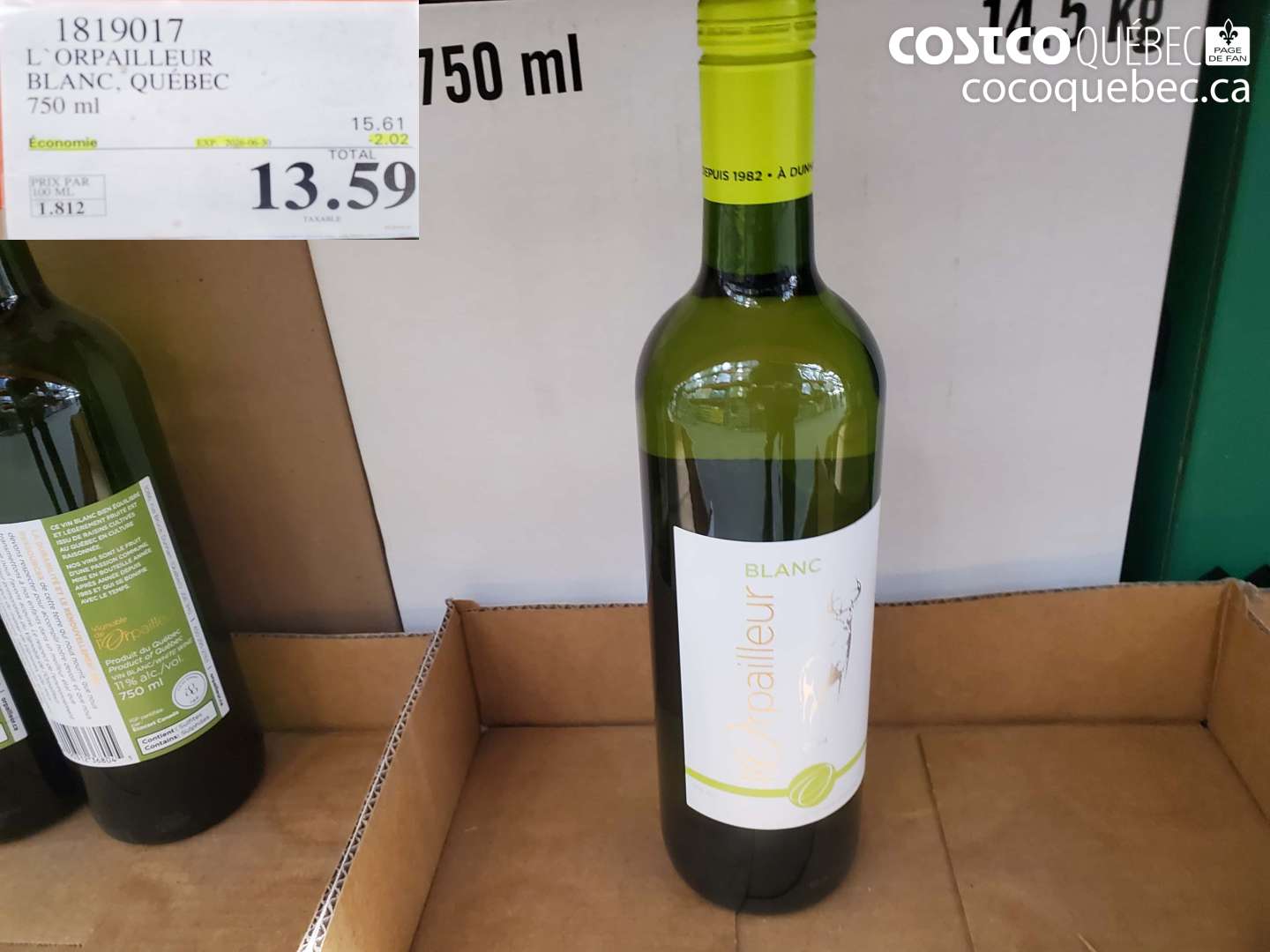 1819017 L`ORPAILLEUR BLANC, QUÉBEC 750 ML ($2.02 INSTANT SAVINGS EXPIRES ON 2026-06-30) $13.59