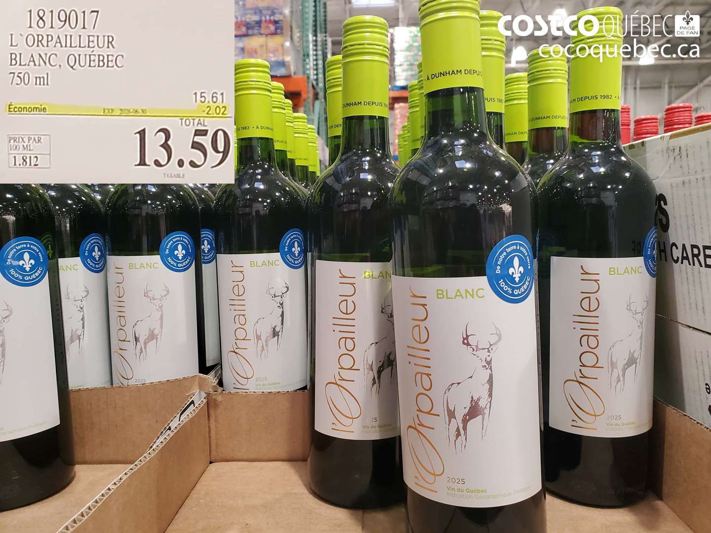 1819017 L'ORPAILLEUR BLANC, QUÉBEC 750 ML ($2.02 INSTANT SAVINGS EXPIRES ON 2026-06-30) $13.59