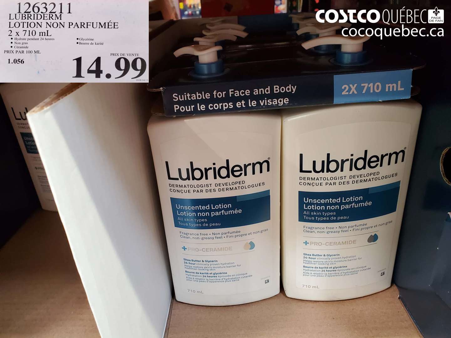 1263211 LUBRIDERM LOTION NON PARFUMÉE 2 X 710 ML $14.99