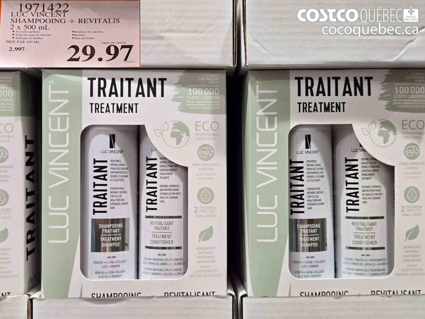 1971422 LUC VINCENT SHAMPOOING + REVITALIS 2 X 500 ML $29.97