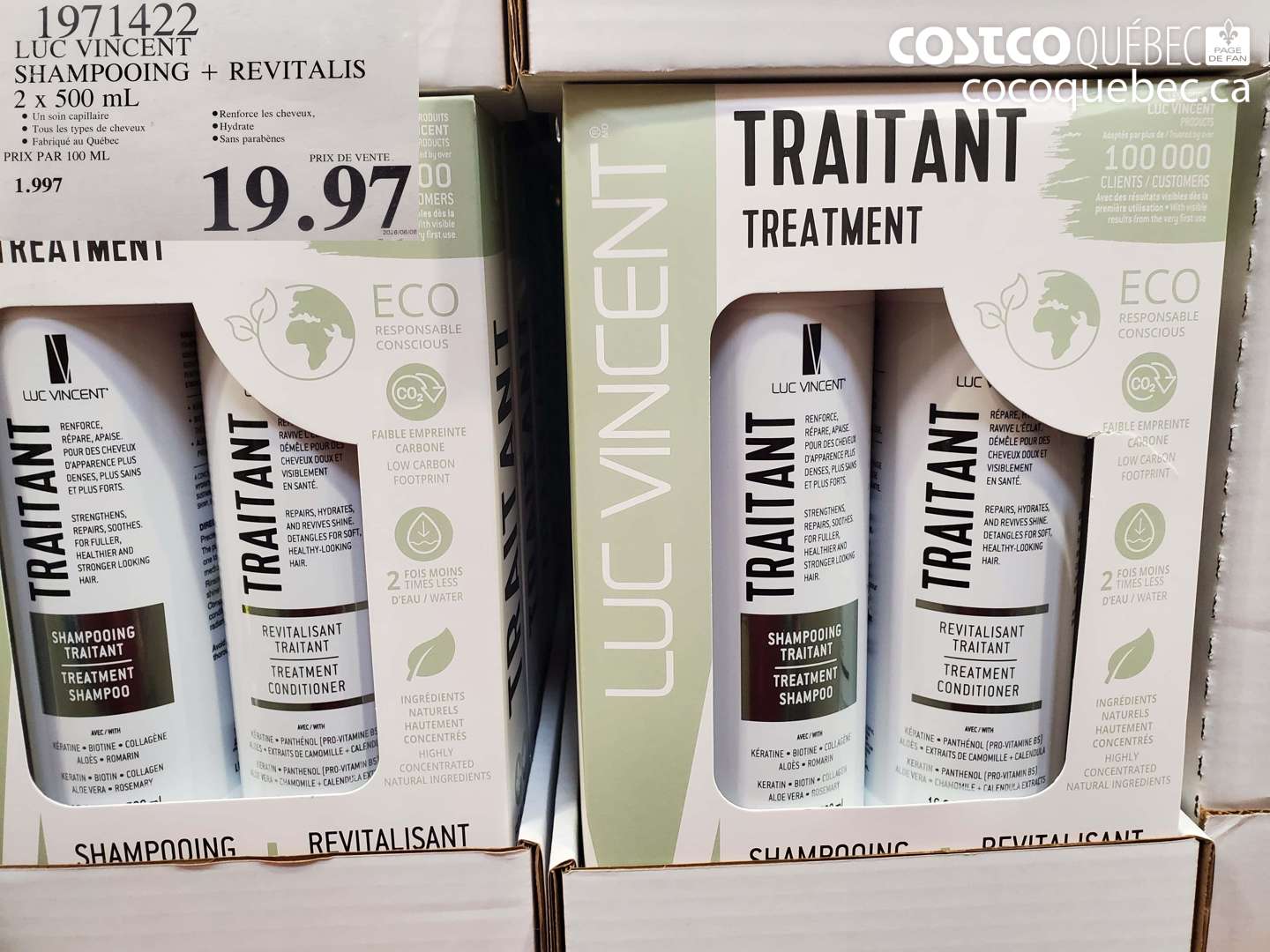 1971422 LUC VINCENT SHAMPOOING + REVITALIS 2 X 500 ML $19.97