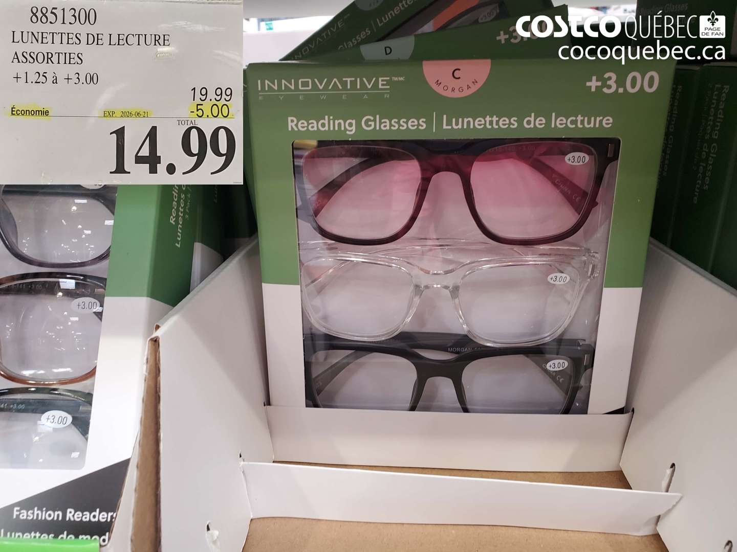 8851300 LUNETTES DE LECTURE ASSORTIES +1.25 À +300 ($5.00 INSTANT SAVINGS EXPIRES ON 2026-06-21) $14.99