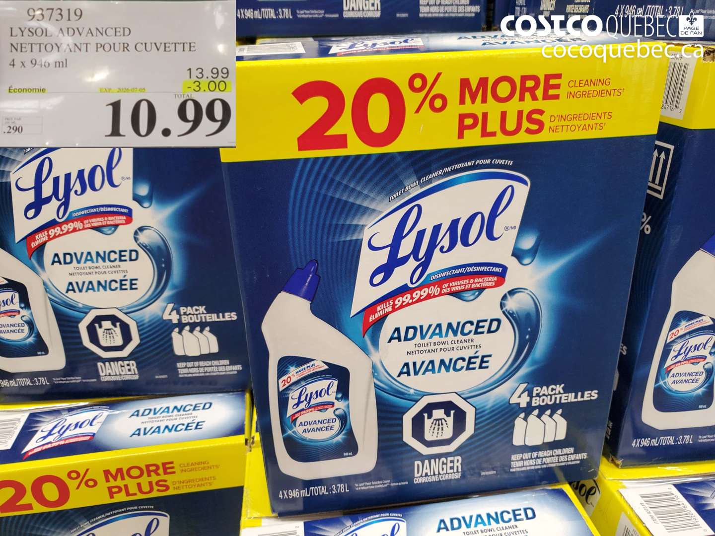 937319 LYSOL ADVANCED NETTOYANT POUR CUVETTE 4 X 946 ML ($3.00 INSTANT SAVINGS EXPIRES ON 2026-07-05) $10.99