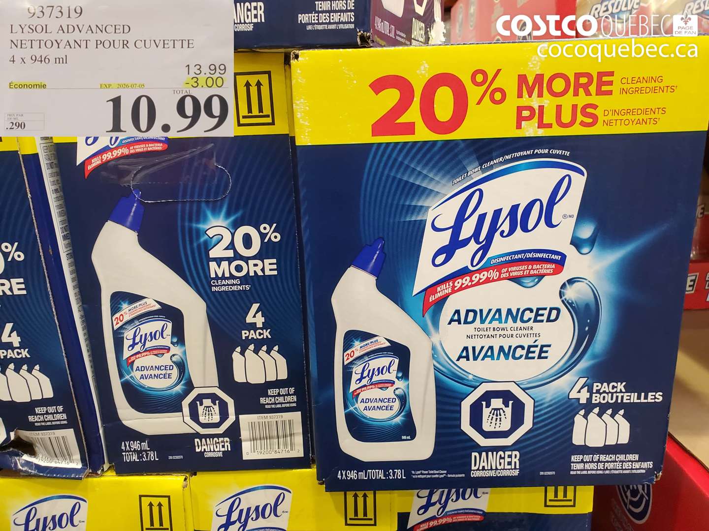 937319 LYSOL ADVANCED NETTOYANT POUR CUVETTE 4 X 946 ML ($3.00 INSTANT SAVINGS EXPIRES ON 2026-07-05) $10.99