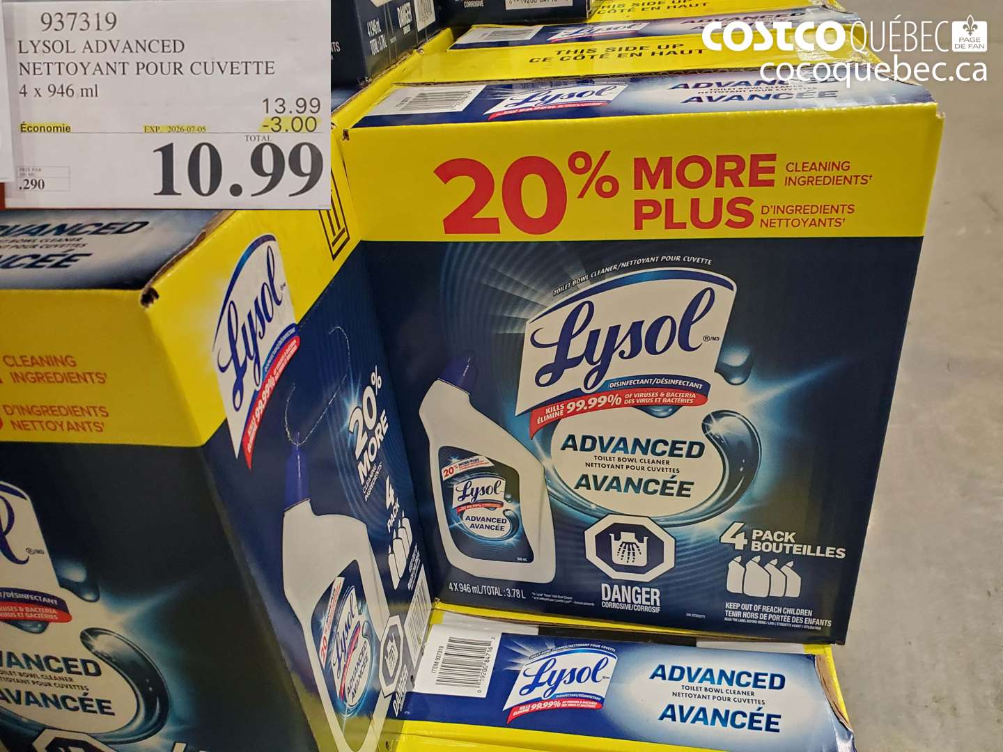 937319 LYSOL ADVANCED NETTOYANT POUR CUVETTE 4 X 946 ML ($3.00 INSTANT SAVINGS EXPIRES ON 2026-07-05) $10.99