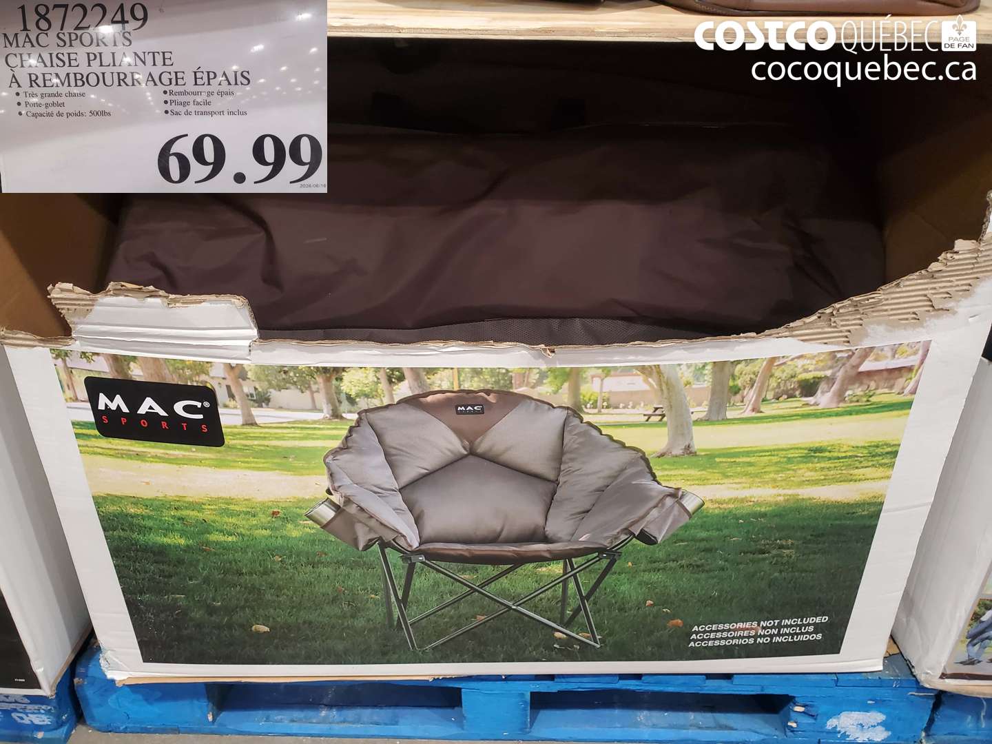 1872249 MAC SPORTS CHAISE PLIANTE À REMBOURRAGE ÉPAIS $69.99