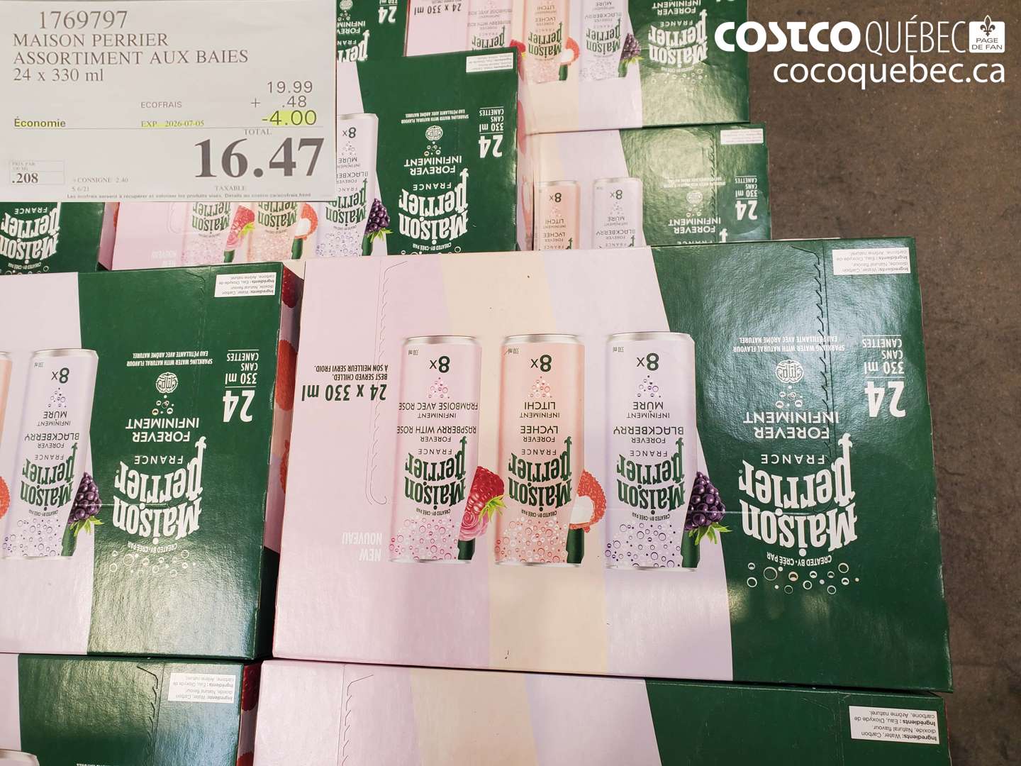 1769797 MAISON PERRIER ASSORTIMENT AUX BAIES 24 X 330 ML ($4.00 INSTANT SAVINGS EXPIRES ON 2026-07-05) $16.47