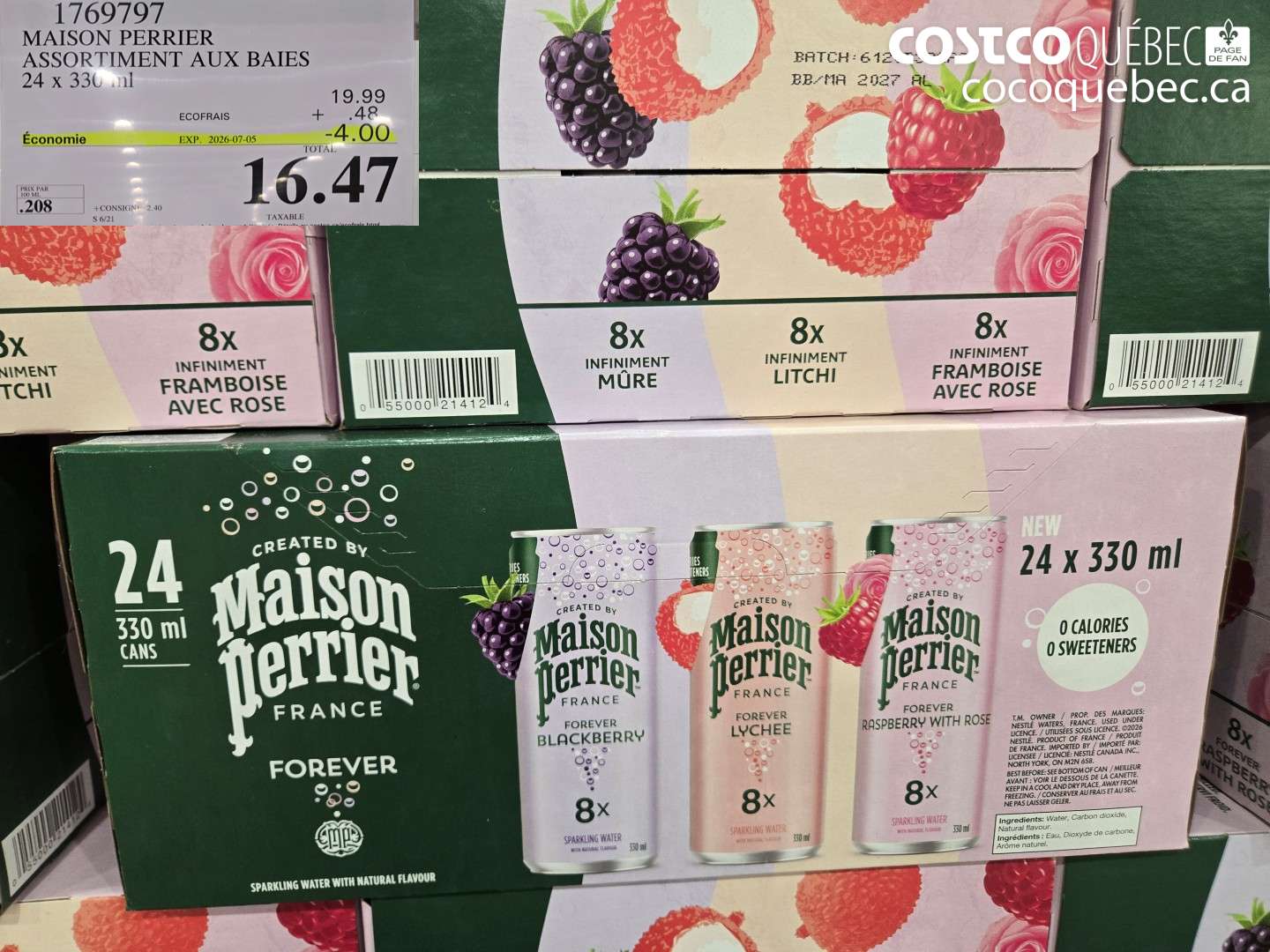 1769797 MAISON PERRIER ASSORTIMENT AUX BAIES 24 X 330 ML ($4.00 INSTANT SAVINGS EXPIRES ON 2026-07-05) $16.47