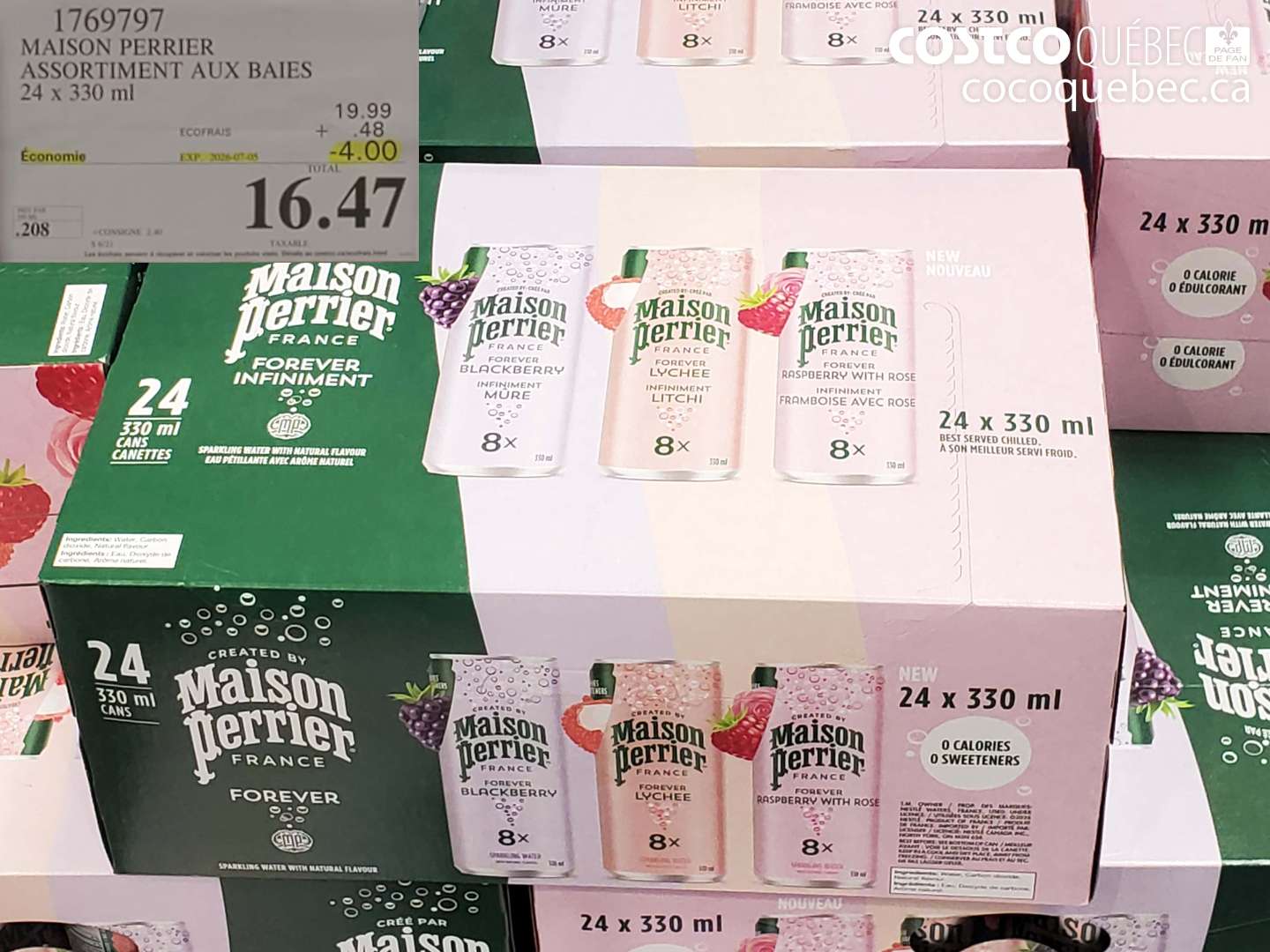1769797 MAISON PERRIER ASSORTIMENT AUX BAIES 24 X 330 ML ($4.00 INSTANT SAVINGS EXPIRES ON 2026-07-13) $16.47