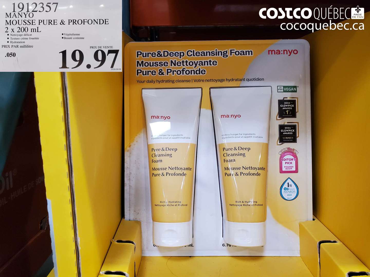 1912357 MANYO MOUSSE PURE & PROFONDE 2 X 200 ML $19.97