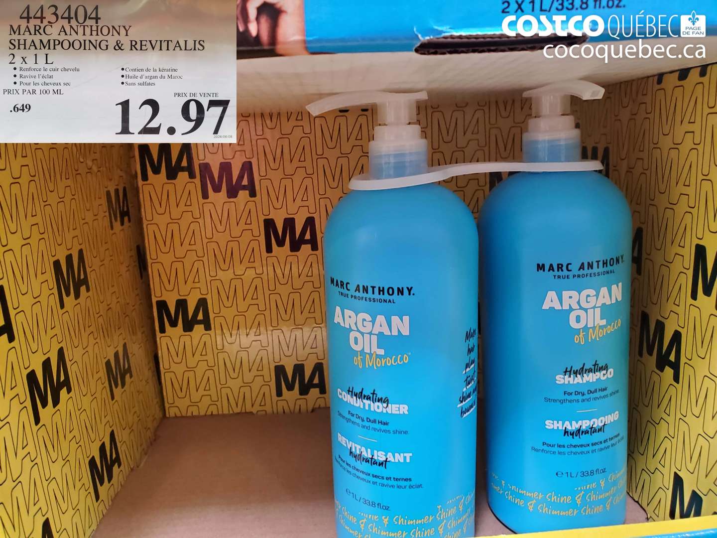 443404 MARC ANTHONY SHAMPOOING & REVITALIS 2 X 1 L $12.97