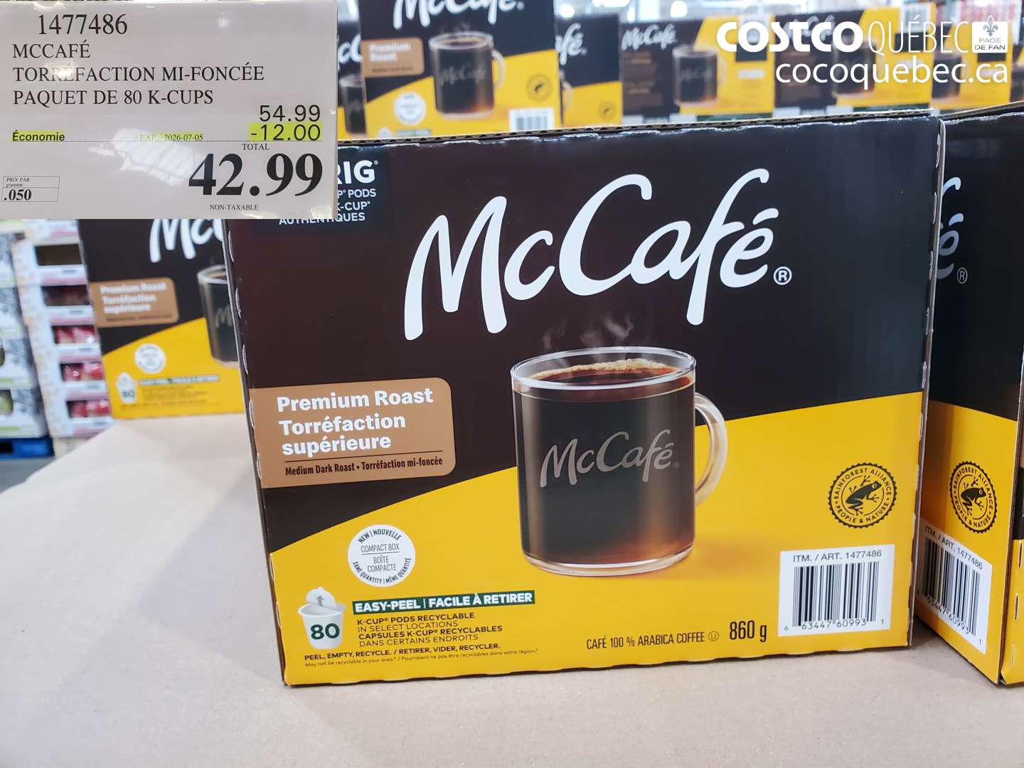 1477486 MCCAFÉ TORRÉFACTION MI-FONCÉE PAQUET DE 80 K-CUPS ($12.00 INSTANT SAVINGS EXPIRES ON 2026-07-05) $42.99