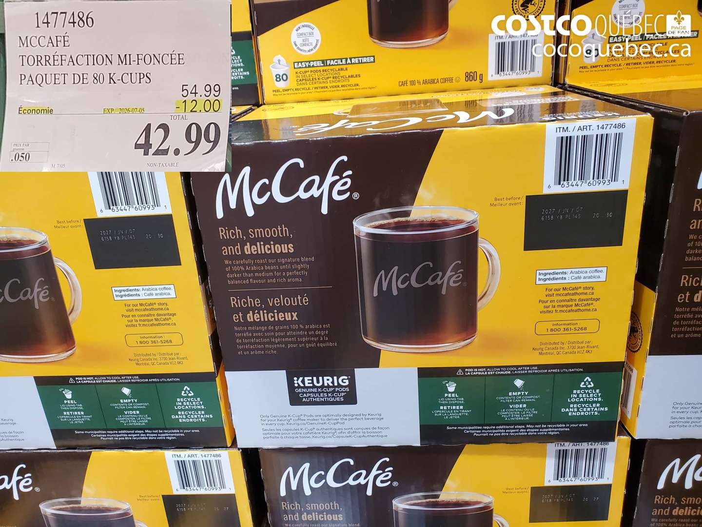 1477486 MCCAFÉ TORRÉFACTION MI-FONCÉE PAQUET DE 80 K-CUPS ($12.00 INSTANT SAVINGS EXPIRES ON 2026-07-05) $42.99