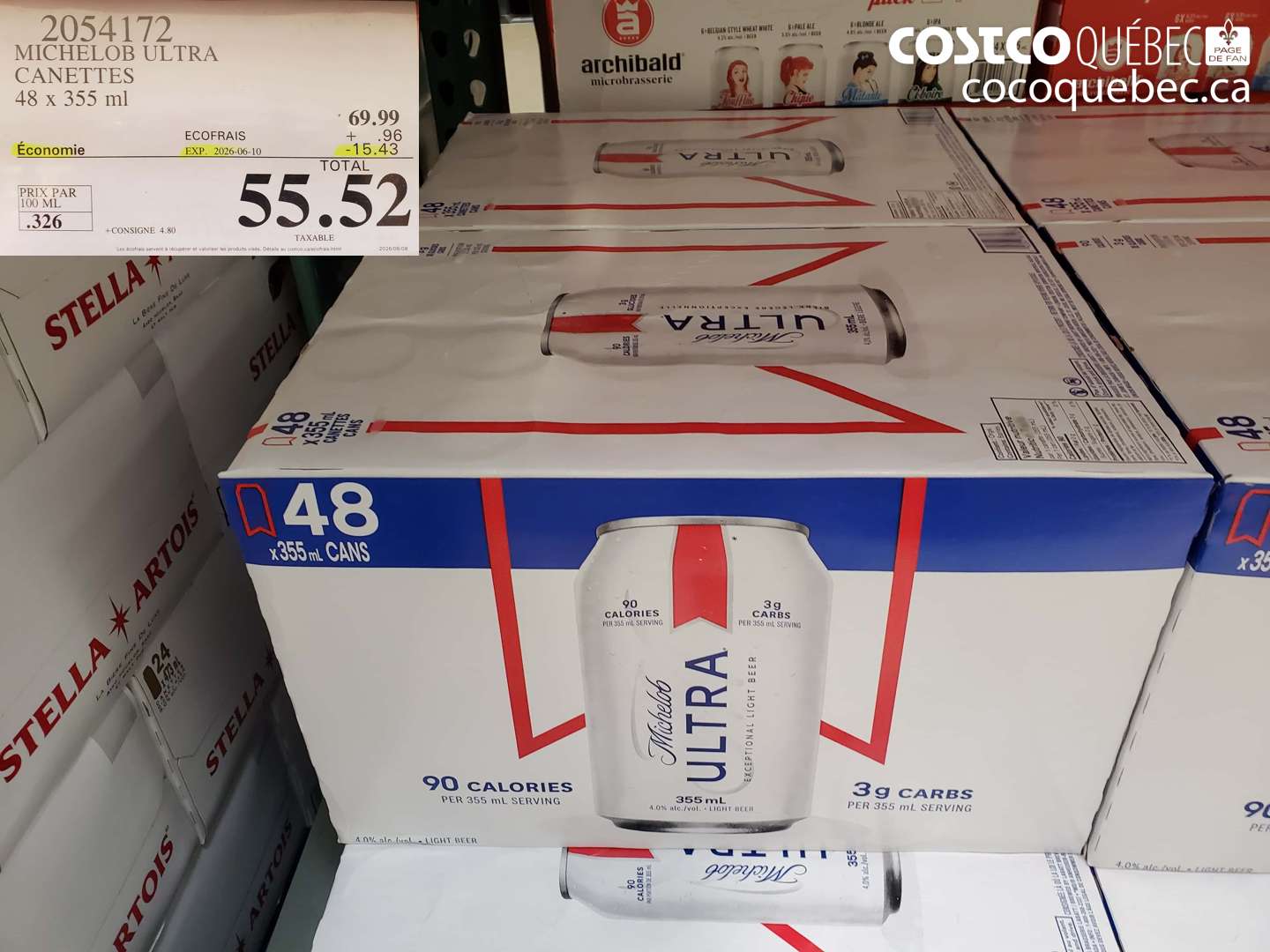 2054172 MICHELOB ULTRA CANETTES 48 X 355 ML ($15.43 INSTANT SAVINGS EXPIRES ON 2026-06-10) $55.52