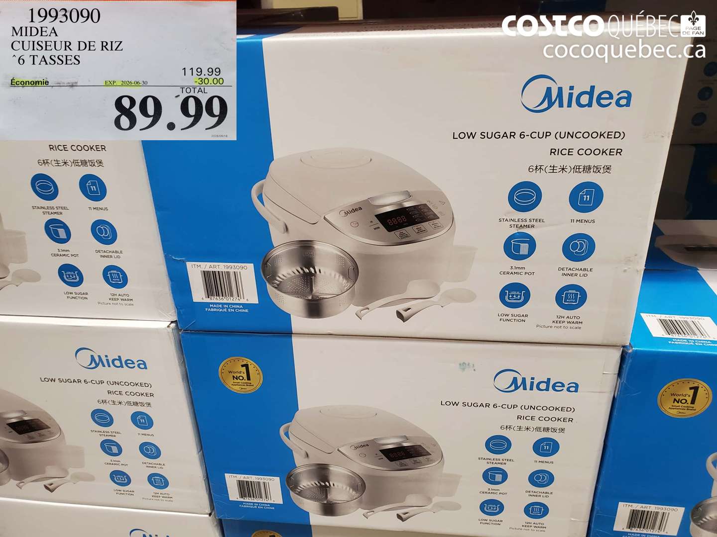 1993090 MIDEA CUISEUR DE RIZ 6 TASSES ($30.00 INSTANT SAVINGS EXPIRES ON 2026-06-30) $89.99