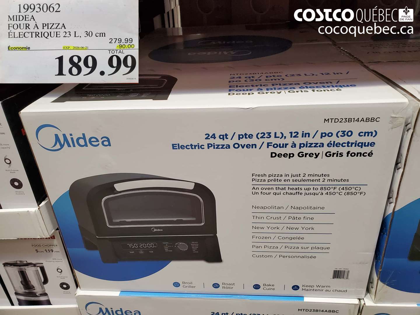 1993062 MIDEA FOUR À PIZZA ÉLECTRIQUE 23 L, 30 CM ($90.00 INSTANT SAVINGS EXPIRES ON 2026-06-21) $189.99