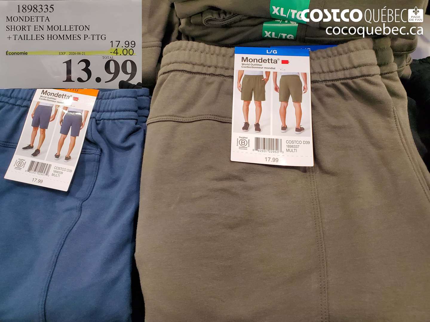 1898335 MONDETTA SHORT EN MOLLETON + TAILLES HOMMES P-TTG ($4.00 INSTANT SAVINGS EXPIRES ON 2026-06-21) $13.99
