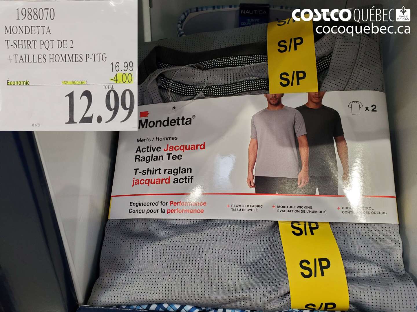 1988070 MONDETTA T-SHIRT PQT DE 2 +TAILLES HOMMES P-TTG ($4.00 INSTANT SAVINGS EXPIRES ON 2026-06-18) $12.99