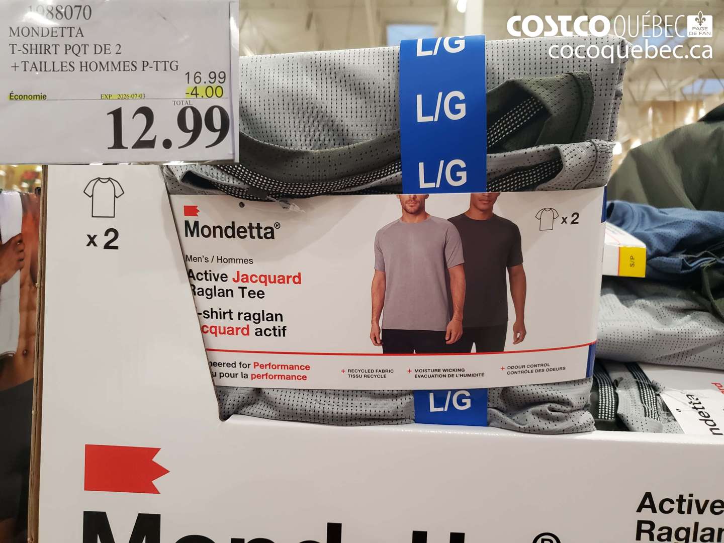 1088070 MONDETTA T-SHIRT PQT DE 2 + TAILLES HOMMES P-TTG ($4.00 INSTANT SAVINGS EXPIRES ON 2026-07-03) $12.99