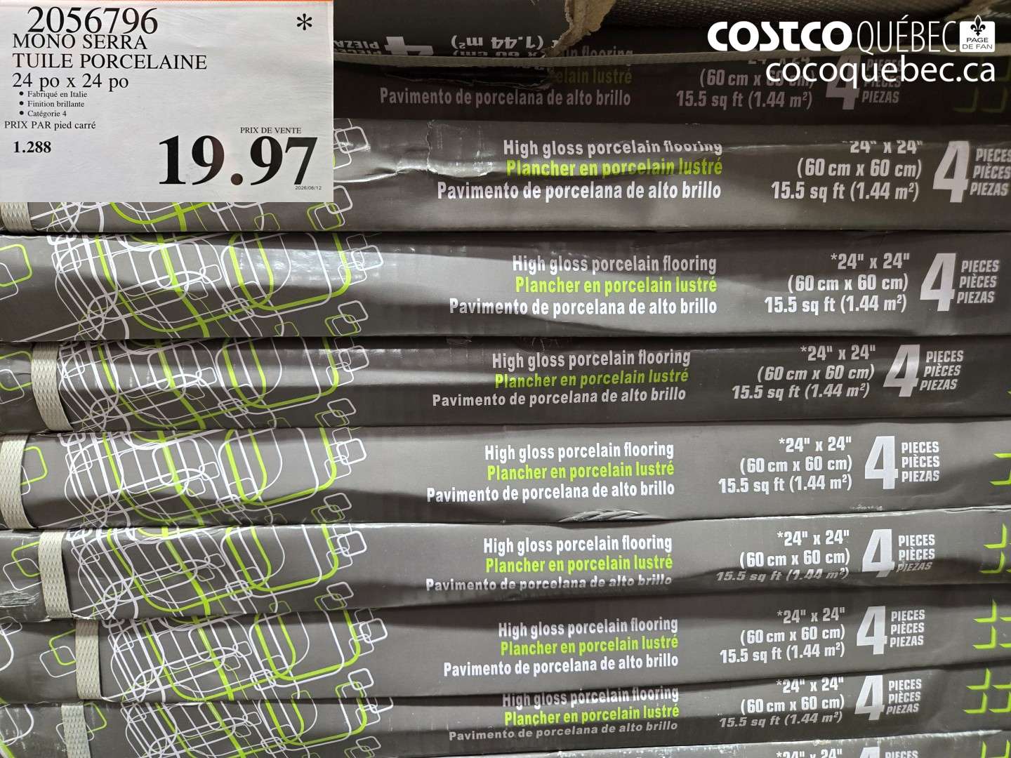 2056796 MONO SERRA TUILE PORCELAINE 24 PO X 24 PO $19.97