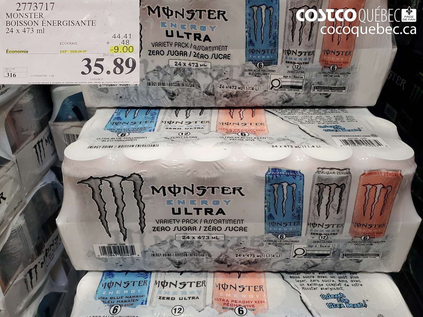 2773717 MONSTER BOISSON ÉNERGISANTE 24 X 473 ML ($9.00 INSTANT SAVINGS EXPIRES ON 2026-06-07) $35.89