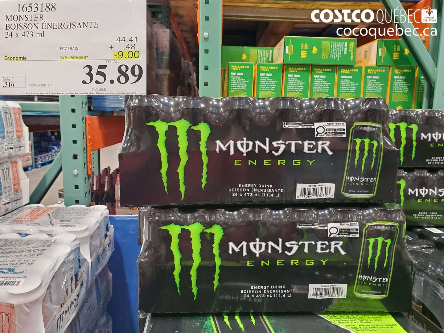 1653188 MONSTER BOISSON ÉNERGISANTE 24 X 473 ML ($9.00 INSTANT SAVINGS EXPIRES ON 2026-06-07) $35.89