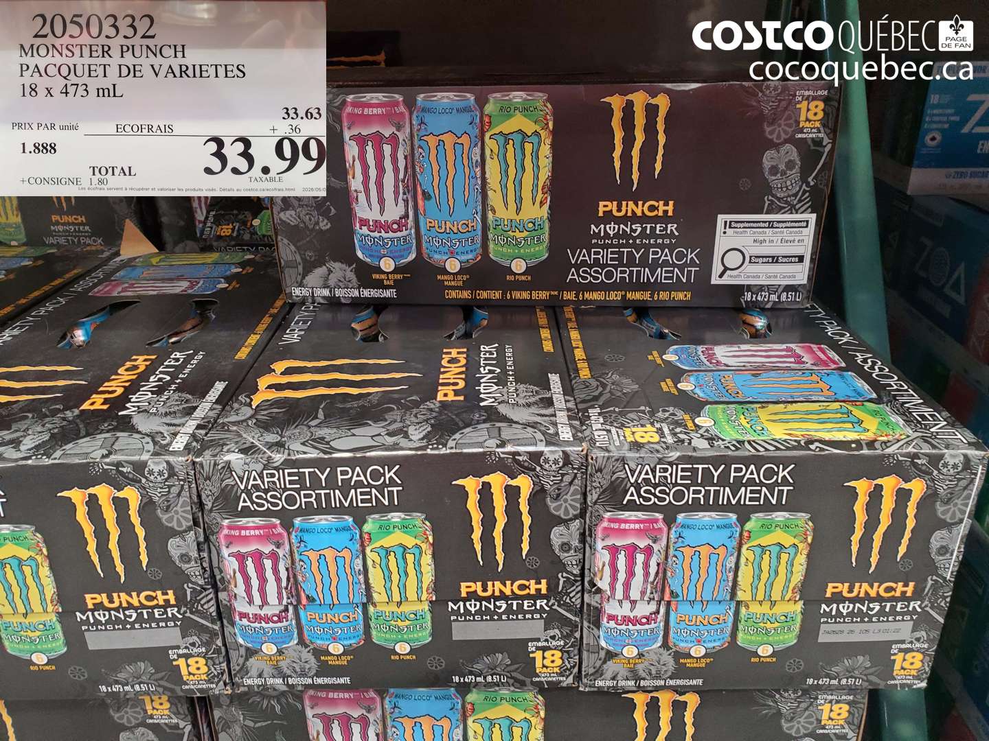 2050332 MONSTER PUNCH PAQUET DE VARIETES 18 X 473 ML $33.99