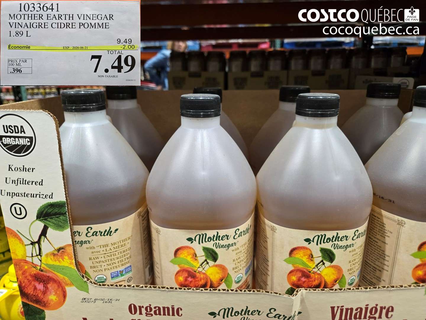 1033641 MOTHER EARTH VINEGAR VINAIGRE CIDRE POMME ($2.00 INSTANT SAVINGS EXPIRES ON 2026-06-21) $7.49