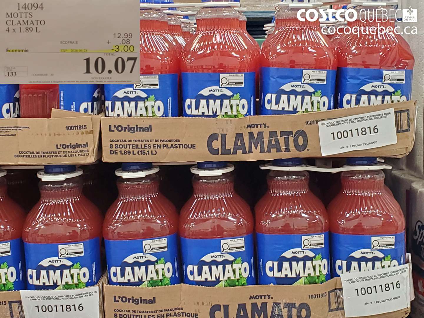 14094 MOTTS CLAMATO 4 X 1.89 L ($3.00 INSTANT SAVINGS EXPIRES ON 2026-06-28) $10.07